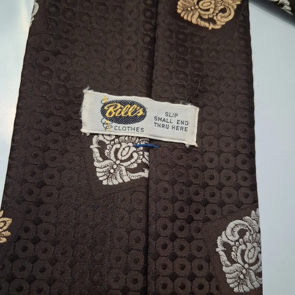 Vintage Bill's Clothes Tie Men OS Brown Floral Medallion Retro Business Formal
